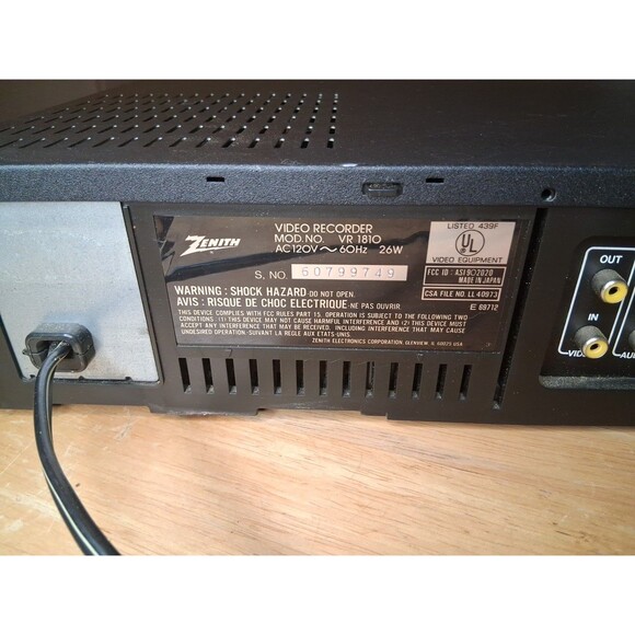 Zenith VR 1801-1 VCR VHS HQ Player Video Recorder | Powers On | Untested - Picture 4 of 6